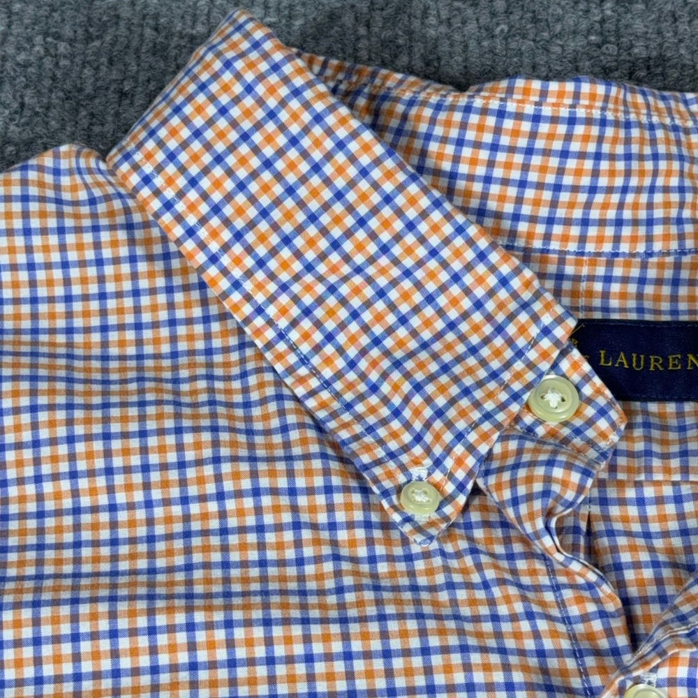 Ralph Lauren Mens XXL Gingham Button Down Shirt Orange Blue Long Sleeve Pony - Picture 6 of 11